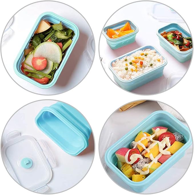 Alimat PluS 40.5oz Silicone Food Storage Containers, 3 Pack Set 1200ml Collapsible Food Storage Containers with Lids(Blue)