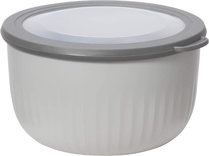 Oggi Prep, Store & Serve Plastic Bowl w/See-Thru Lid - Dishwasher, Microwave & Freezer Safe, (4 qt) Lt Gray w/Dk Gray Lid