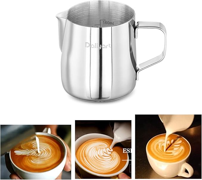 Milk Frothing Pitcher, Dailyart 6.8oz/200ml Milk Frother Cup 304 Stainless Steel Steaming Pitcher With Internal Scale, Espresso Accessories, Frother Pitchers For Espresso Machine Cappuccino Latte Art