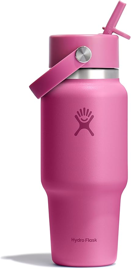 Hydro Flask Travel Water Bottle - Insulated Stainless Steel - Wide Straw Lid, Non Spill, Leakproof in 24 Oz Reef Pink