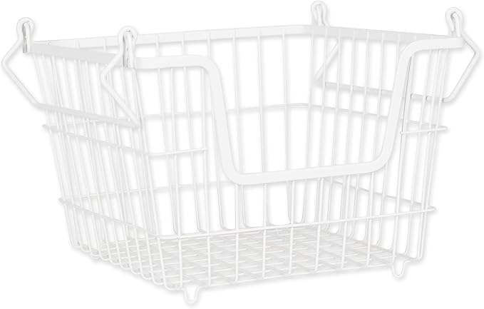 DII Metal Wire Mesh Stackable Utility Storage Bin, Medium, 11x11x8", White