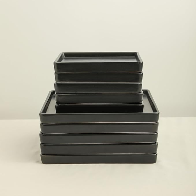 Stone Lain 24 Pieces Stoneware Square Dinnerware Set, Black Matte