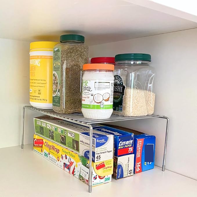 Evelots Kitchen Cabinet Wire Shelf Organizer/Rack - 4 Pack Sturdy Large Metal Shelf Risers - Double Your Counter Space - Great for Kitchen, Freezer, Pantry and Bathroom - Rustproof - Chrome
