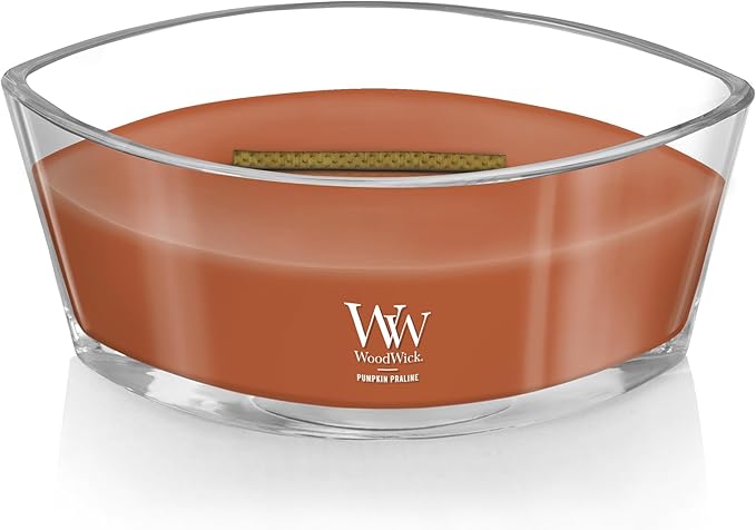 WoodWick Pumpkin Praline Holiday Candle Gifts for Women and Men, 16 oz Ellipse Candle with Crackling Wick