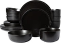 Gibson Elite James Street Stoneware Matte Reactive Double Bowl Dinnerware Set - Pepper Black, Service for 4 (16pcs)