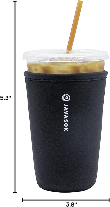 Sok It JavaSok Iced Coffee & Cold Soda Insulated Neoprene Cup Sleeve (Black, Medium: 22-28oz)