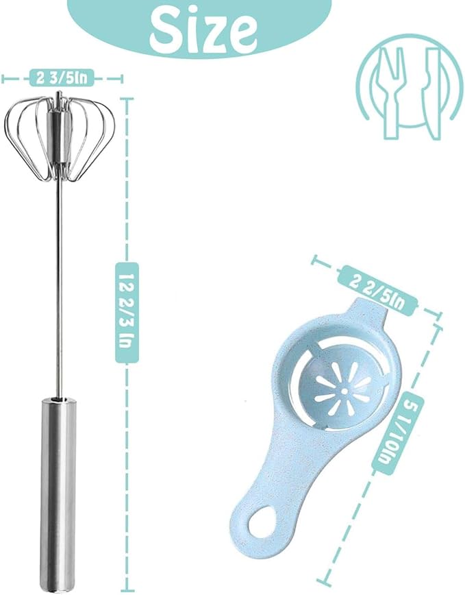 Semi-automatic Whisk, Stainless Steel Egg Beater, Hand Push Rotary Whisks Mixer Stirrer for Making Cream, Whisking, Beating and Stirring (12Inch)