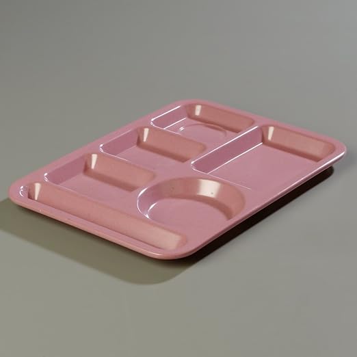 Carlisle FoodService Products Plastic Meal Tray Left-Handed Heavyweight Lunch Tray with 6-Compartments for Schools, Cafeterias, and Dining Halls, Melamine, 14 x 10 Inches, Rose Granite