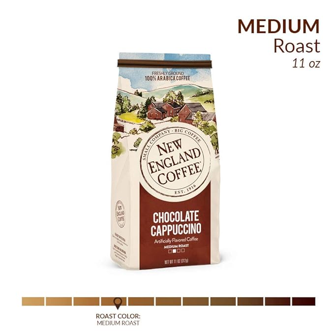 New England Coffee Chocolate Cappuccino Medium Roast Ground Coffee, 11oz Bag (Pack of 1)