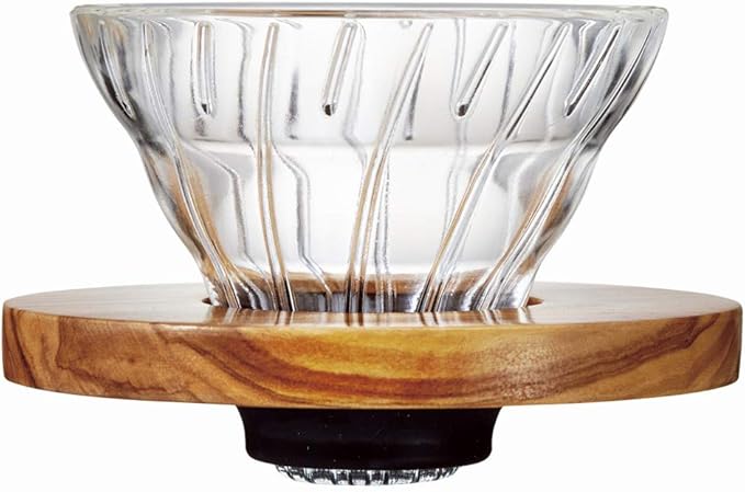 Hario V60 Glass Coffee Dripper, Size 01, Olive Wood