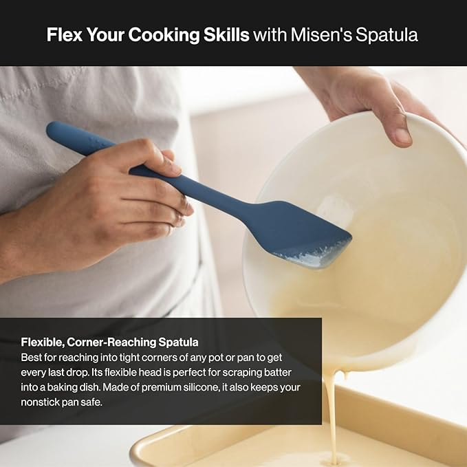Misen Spatulas - Stainless Steel Fish Spatula and Nonstick-Safe Silicone Spatuala - Blue
