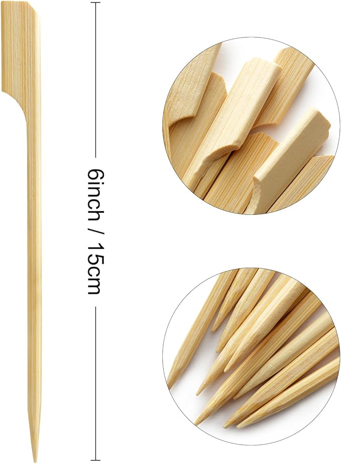 BLUE TOP 200Pcs Bamboo Paddle Picks, 6 Inch Sturdy Flat Skewers Food Appetizer Toothpicks for for Fruit, Grilling, Drink, BBQ, Barbecue, Yakitori Chicken, Fondue, Roasting,Cocktail, Marshmallow