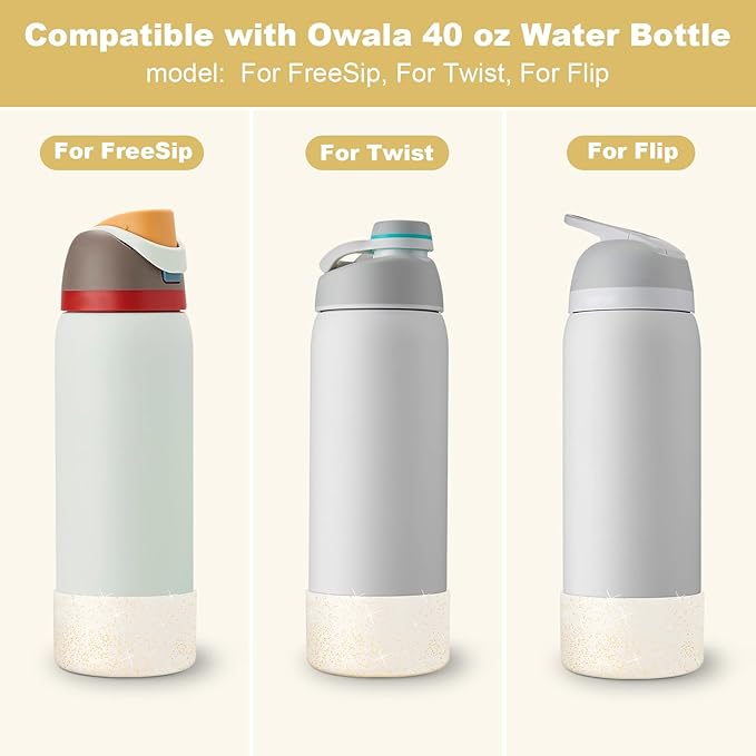 2 PCS Glitter Silicone Boot for Owala Water Bottle, Anti-Slip Protective Sleeve for FreeSip/Twist/Flip Stainless Steel Water Bottles Accessories