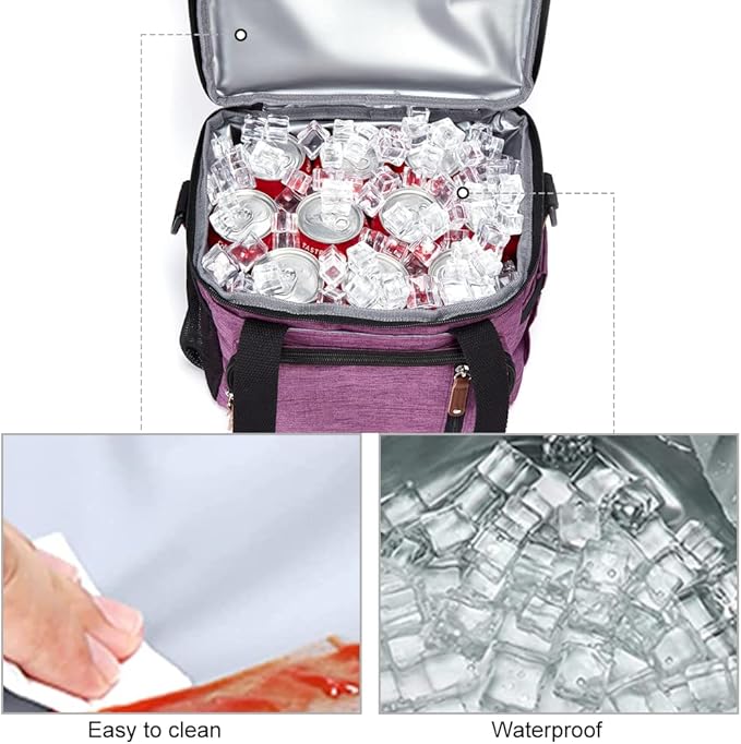 MOV COMPRA Purple Lunch Bag Women, Expandable Insulated Lunch Box for Work, Large Lunch Bag Leakproof Lunch Box Cooler Bag（Purple）