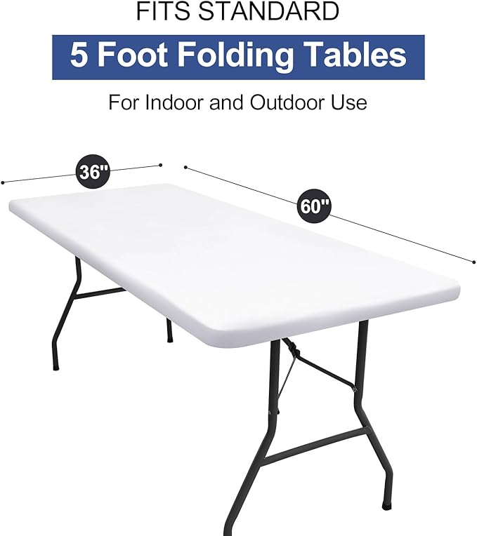 homing Rectangle Table Cloth Cover, Waterproof Polyester Elastic Fitted Tablecloth, Fits for 5 Foot Folding Tables, Washable Table Protector for Picnic, Camping, Outdoor (White, 36" x 60")