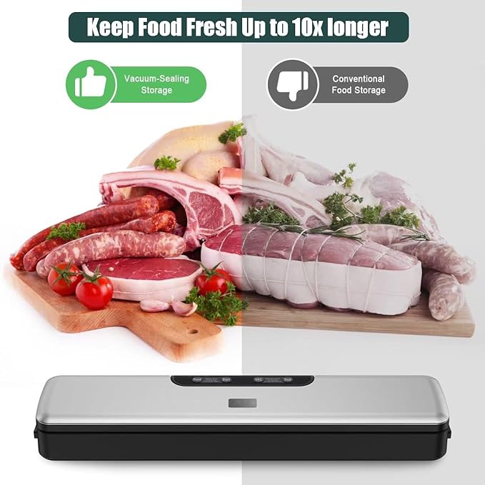 Food Saver Vacuum Sealer Machine-100 Times Consecutive Works | 5mm Sealing Wire | 5 Food Modes | Compact Design Dry&Moist Multi-Functional Storage with 10 Vacuum Seal Bags