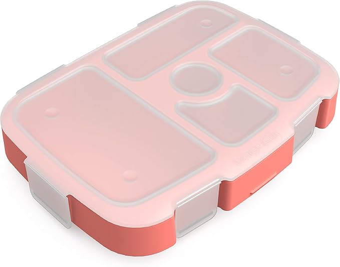 Bentgo® Kids Tray with Transparent Cover - Reusable, BPA-Free, 5-Compartment Meal Prep Container with Built-In Portion Control for Healthy, At-Home Meals & On-the-Go Lunches (Coral)