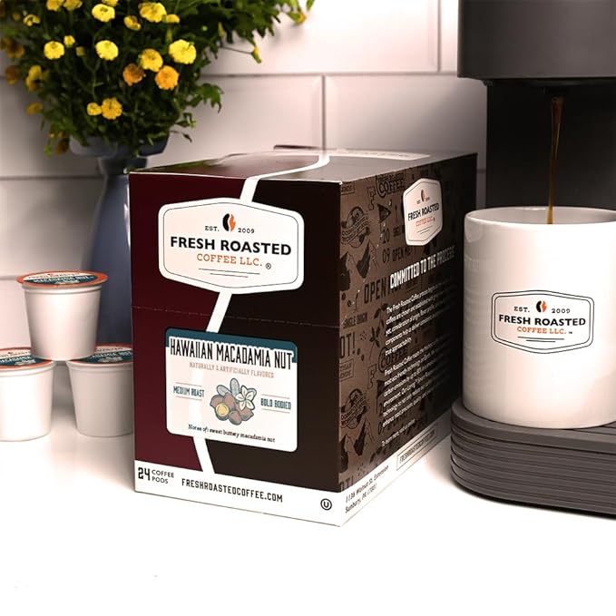Fresh Roasted Coffee, Hawaiian Macadamia Nut, Flavored Coffee Pods, 72 Count