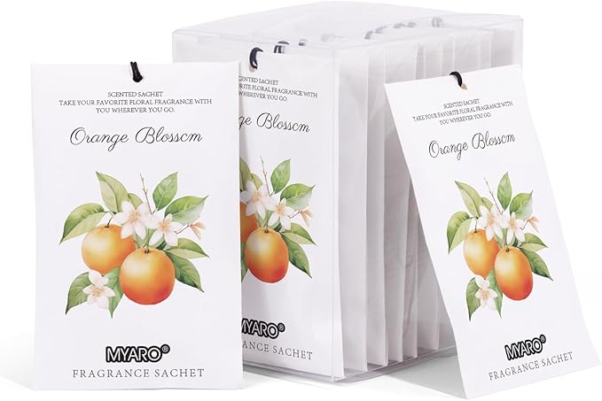 MYARO 12 Packs Orange Blossom Fall Scent Sachets for Drawer and Closet - Long Lasting Bathroom Odor Deodorizer Car Air Frehener for Home