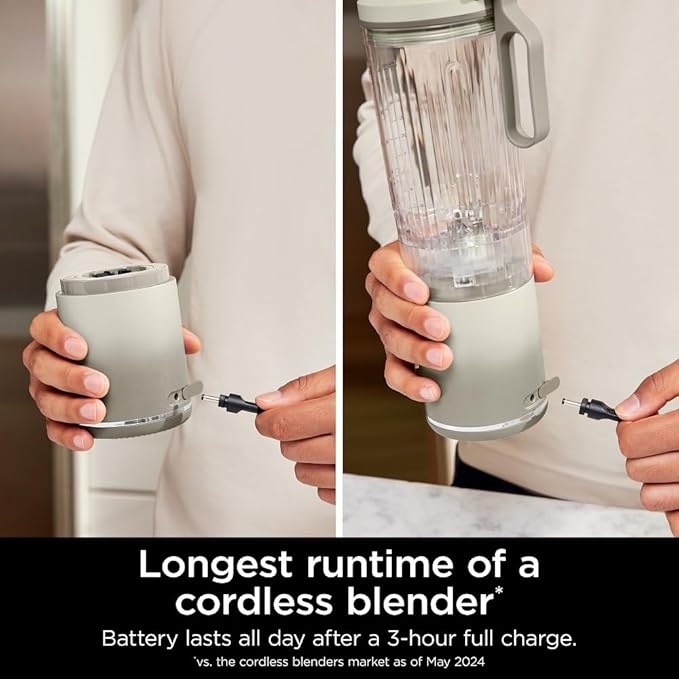 Ninja Blast Max, Portable Blender + Twist & Go, Personal Ninja Blender, Smoothie, Blend, Ice Crush, 3 Programs, Cordless, 22 oz removable Vessel, Dishwasher Safe, Leakproof, Cream, BC251IV