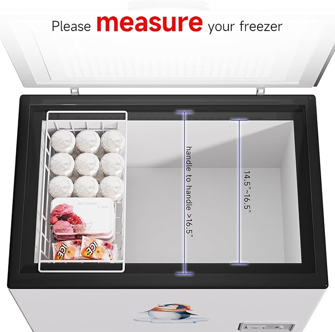 Slideep Chest Freezer Organizer Bins 16.5 Inch, Deep Upright Freezer Baskets Metal Wire Storage Container for Kitchen, White, Set of 2