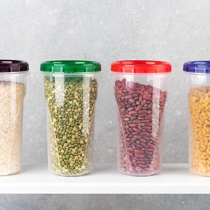 [48 Oz - Green - 4 Pk] Large Deli Food Storage Screw And Seal Containers 48 Oz Stackable Reusable Mirowave Dishwasher Safe Quality Plastic Twist Cap Canisters 4 Pack