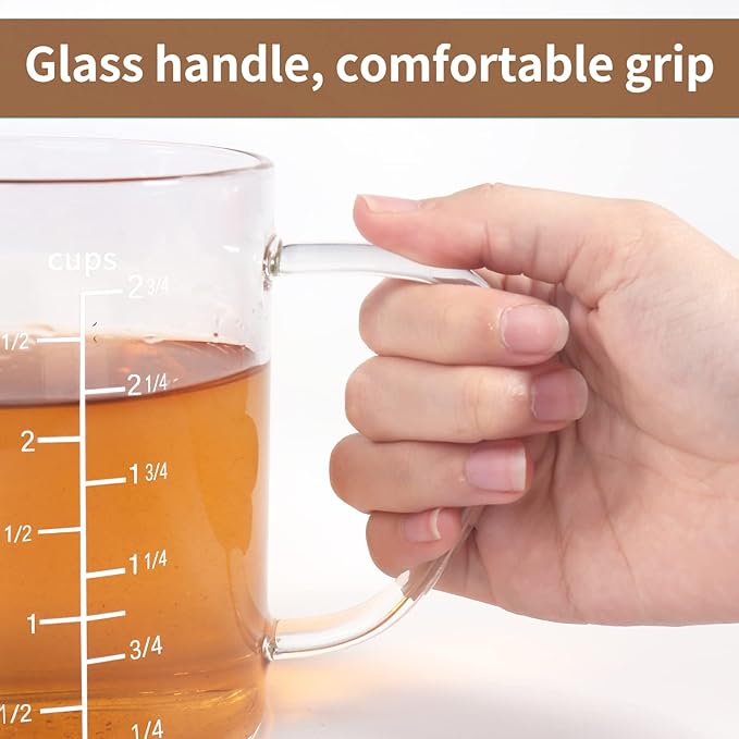 Newness Glass Measuring Cup with Handle, 700 ML (0.7 Liter, 2 3/4 Cup) Measuring Cup with Three Scales (OZ, Cup, ML/CC) and V-Shaped Spout, Measuring Beaker for Kitchen or Restaurant, Easy to Read