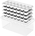 DclobTop Ice Cube Trays with Lid and Bin, Ice Trays for Freezer - Easy to Release Silicone Mold, Stackable Reusable Plastic Molds for Cocktails, Whiskey, Drinks and Iced Coffee, BPA-Free