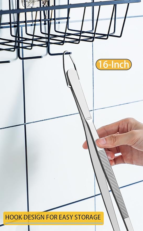 JETKONG 2 Pieces Extra-Long Tweezer Tongs 16-Inch Stainless Steel Tweezers Chef Tweezers (Point-Tips)