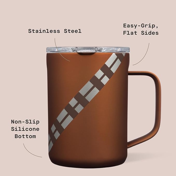 Corkcicle Classic Coffee Mug - Triple Insulated Stainless Steel for Travel - Shatter-Proof Lid - Keeps Drink Hot Over 3 Hours - Holiday Mug Gift - Great for Gifting Warmth - 16 oz - Chewbacca