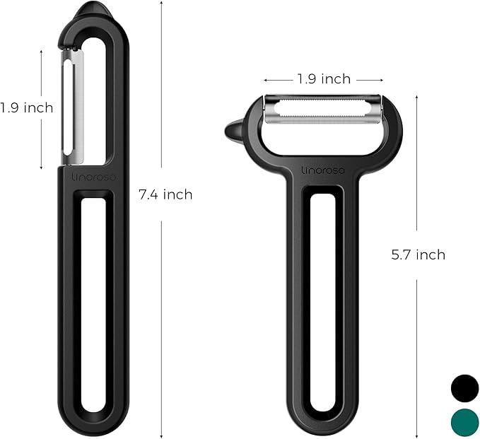 Linoroso 2 Pieces Vegetable Peeler Set with Straight Peeler and Serrated Peeler, Dishwasher Safe Classic Euro Fruit Peeler for Kitchen, Potato Peelers for Peeling veggie and Food, Black