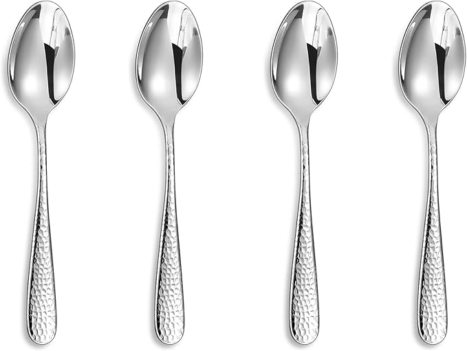 KEAWELL Premium 4-Piece Louise Hammered Spoons Set, 18/10 Stainless Steel, Set of 4, Fine Spoon Set with Round Edge, Dishwasher Safe (5.6" Small Spoons)