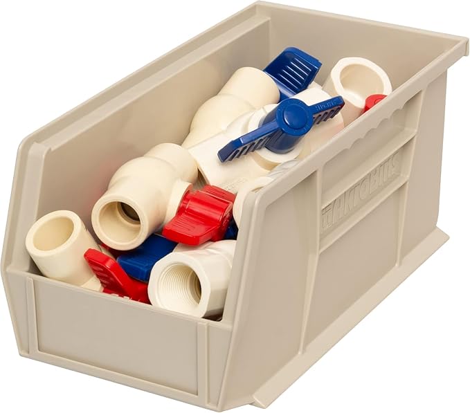 Akro-Mils 30230 AkroBins Plastic Storage Bins, Space-Saving Stackable Bins for Garage, Pantry, Craft Organization, 11-Inch x 5-Inch x 5-Inch, Stone, 12-Pack