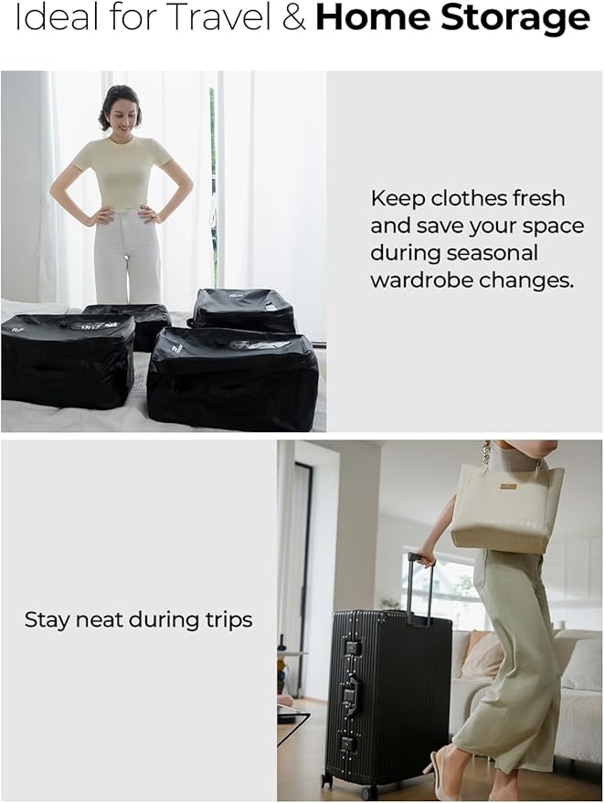 Vacuum Bags for Travel, 180° Open Zipper, IP67 Waterproof, Reusable Space Saver Compression Bags for Backpack, Suitcase, Home Storage(1 Pack, No Pump)