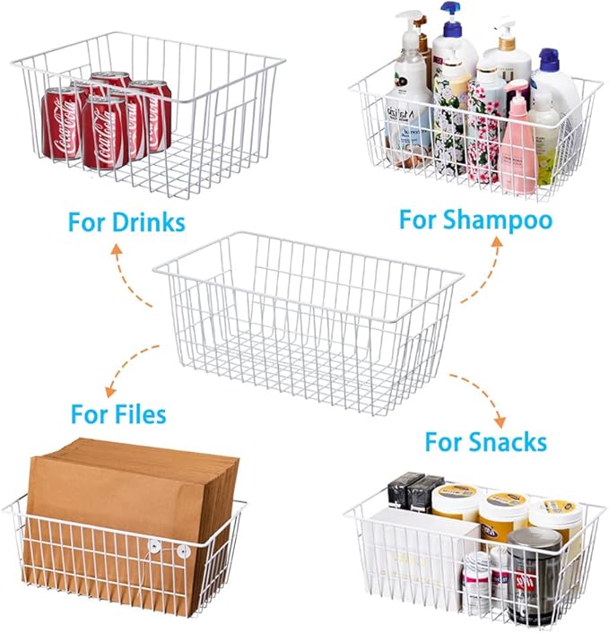 SANNO 14" Upright Freezer Storage Baskets, Farmhouse Metal Wire Organizer Storage Bin for Kitchen Pantry, 6 Pack for 16/17 / 21 Cu.Ft Stand up Freezer