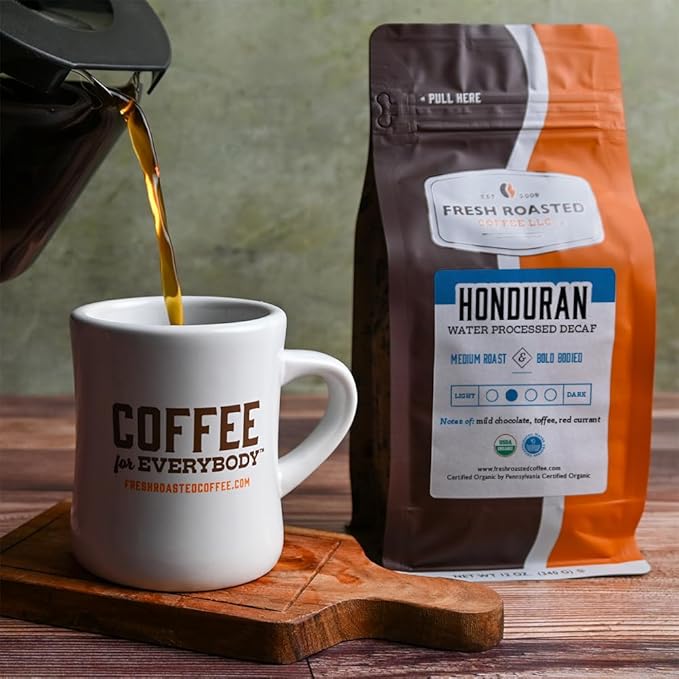 Fresh Roasted Coffee, Organic Honduran Water-Processed Decaf | USDA Organic, 100% Single Origin, Kosher | Medium Roast 12 oz Whole Bean
