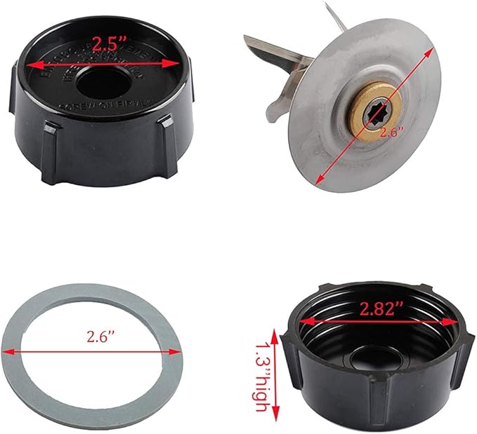 Blender Blade for Oster Osterizer with Rubber Seal Gasket & 4902 Blender Jar Bottom & 6 Point Fusion Blade 4980 replacement parts by SixElements
