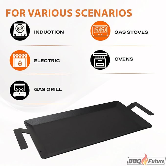 Carbon Steel Griddle for Induction Griddle, Gas Grill, Stove Top, Electric, Oven - 24" x 10" Professional Cookware for Cooktop, Double Burner NonStick Griddle Pan