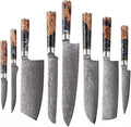 Epicurean Cook Tidal Collection 8 PCS Damascus Knife Set Japanese Kitchen Knives with VG10 Steel Core Ultra-Sharp Professional Chef Knife Set with Elegant Box and Black Resin and Burl Wood Handles