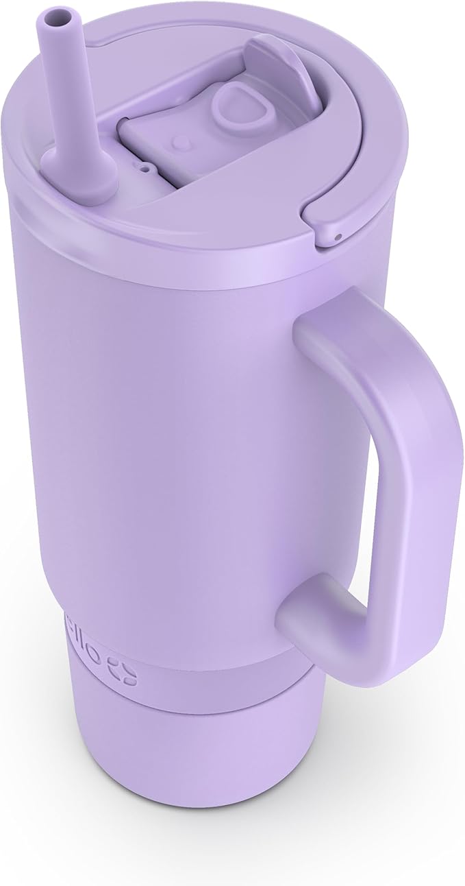 Ello Port 30oz Tumbler with Carry Loop & Integrated Handle | Vacuum Insulated Stainless Steel Reusable Water Bottle Travel Mug | Leak Proof Lid | Flexible Straw | BPA-Free | Dishwasher Safe | Lilac