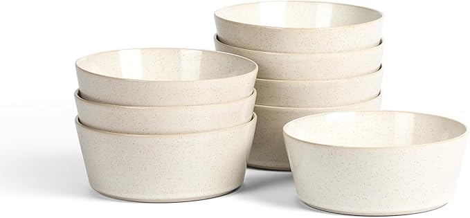 Stone Lain Claire 8-Piece Bowl Set Stoneware, Bowls, Dishwasher and Microwave Safe, Dish Set for 8, White