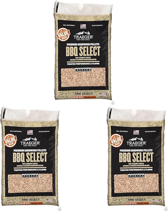 Traeger Grills BBQ Select 100% All-Natural Wood Pellets for Smokers and Pellet Grills, BBQ, Bake, Roast, and Grill, 30 lb. Bag (Pack of 3)