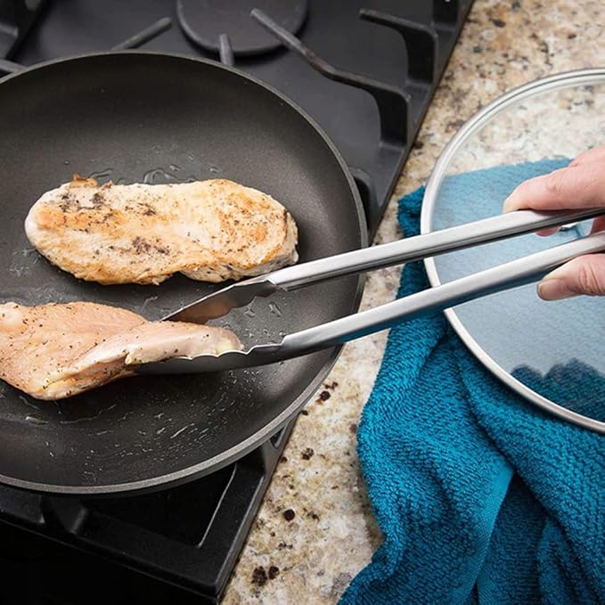 2 Pack Serving Tongs Serving Utensils Salad Tongs Metal Buffet Tongs Non-slip & Easy Grip Stainless Steel Plated Buffet Serving Tongs, Salad, Ice, Oven (9.5 Inch) (Silver)