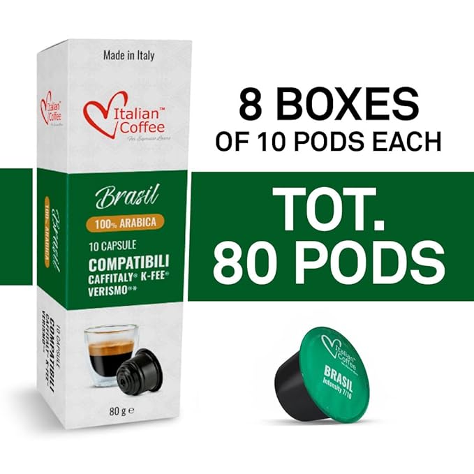 ITALIAN COFFEE FOR ESPRESSO LOVERS Italian Coffee capsules compatible with Verismo, CBTL, Caffitaly, K-fee systems (80 pods BRAZIL blend)