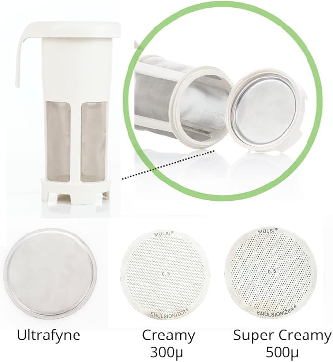 Vegan Milker Mulsi Soul Multifunctional Strainer Filter – Homemade Vegetable Milk, Burmese Tofu, etc. Maximum Emulsion with Interchangeable Discs. 1 Litre in 1 Minute. Ebook Recipes - Made in Spain