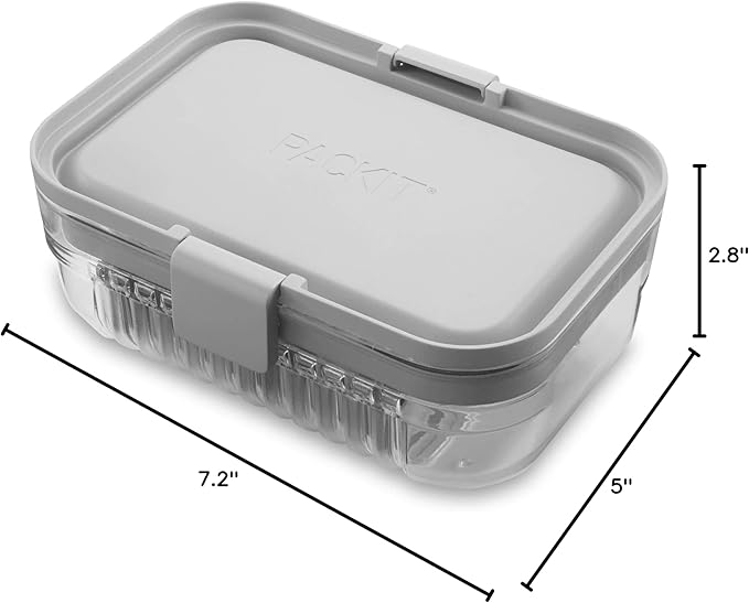 PackIt Mod Lunch Bento Food Storage Container, Steel Gray, Shatterproof Crystal Clear Base, with Leak-resistant Dividers and Lid, Microwavable, Dishwasher Safe, Perfect for Meal Prep