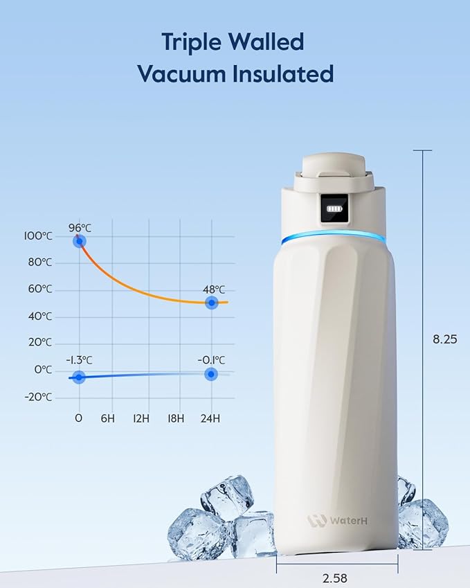 BOOST Smart Water Bottle with Reminder & Tracker, Double Wall Vacuum Insulated Bottles Stainless Steel, 32oz BPA-Free Wide Mouth for Gym, Office, School, Ideal Gift for Christmas, Halloween, New Year