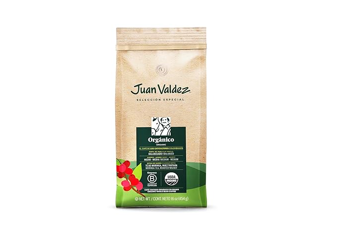 Juan Valdez Organic Whole Bean Coffee - Balanced Roast | 100% Colombian Arabica Beans | 100% Colombian Coffee - Balanced Profile with Moringa & Nutty Notes | Certified USDA Organic | 16 oz / 454 gr