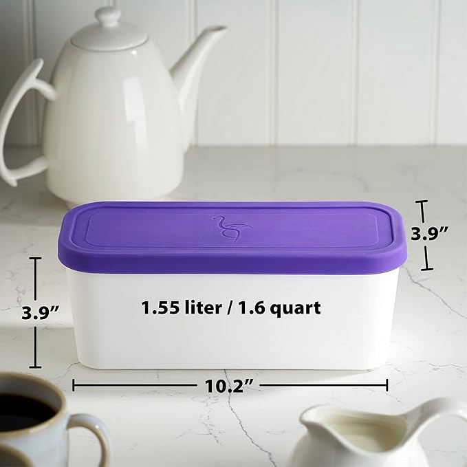 Set of 2 Reusable Ice Cream Tub Containers 1.6 Quart Ea. - Perfect for Homemade Sorbet, Frozen Yogurt Or Gelato - Stackable Storage Containers, Stickers And Lids Stores Easily In Freezer