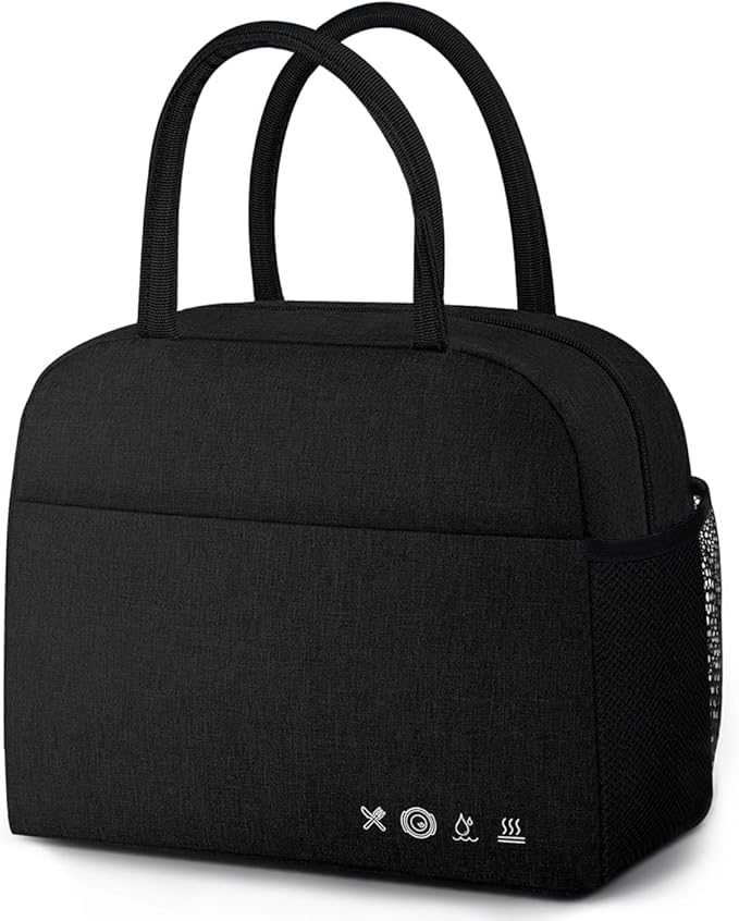 DALINDA Lunch Bag Lunch Box for Women Men Reusable Insulated Lunch Bags,Water-Resistant Cute Cooler Lunch Tote Bag, Large Capacity for Work Travel Picnic,Black